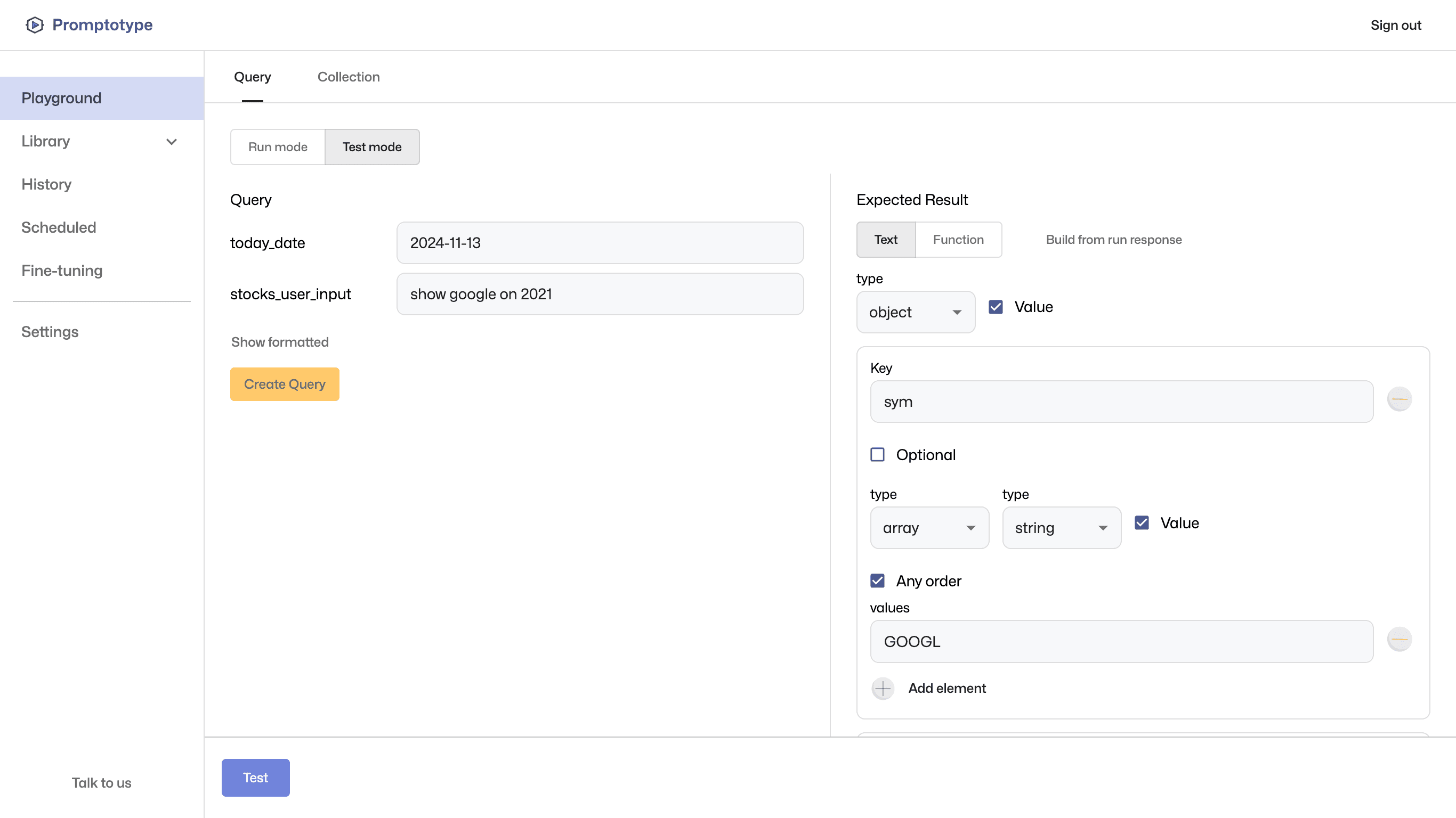 Query form screenshot